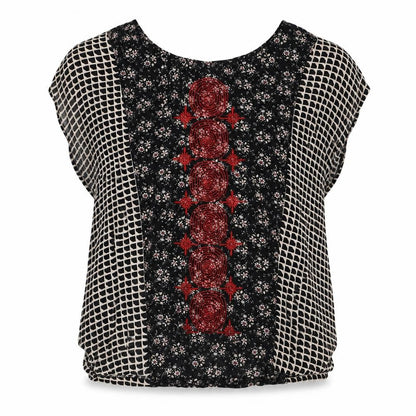 Solitaire Womens Multicoloured Geometric Polyester Basic Blouse Size L Scoop Neck