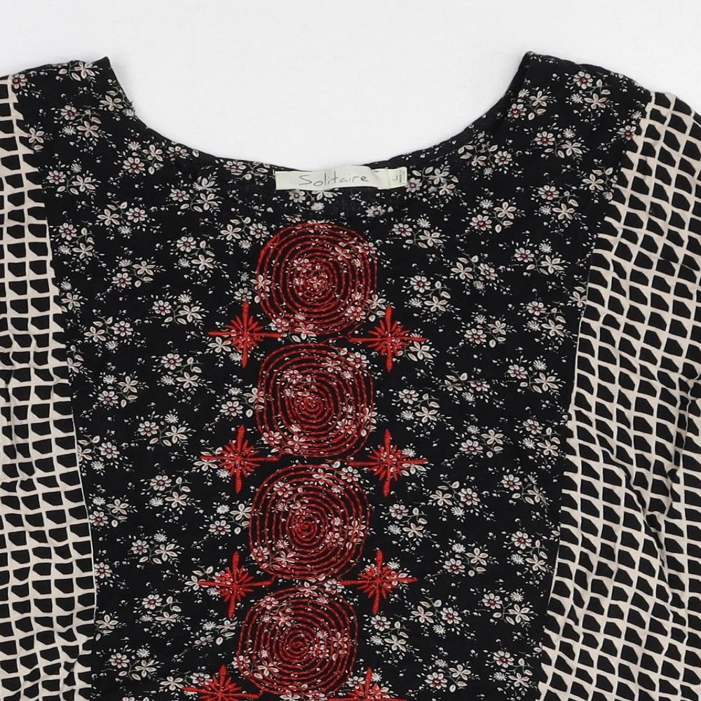 Solitaire Womens Multicoloured Geometric Polyester Basic Blouse Size L Scoop Neck