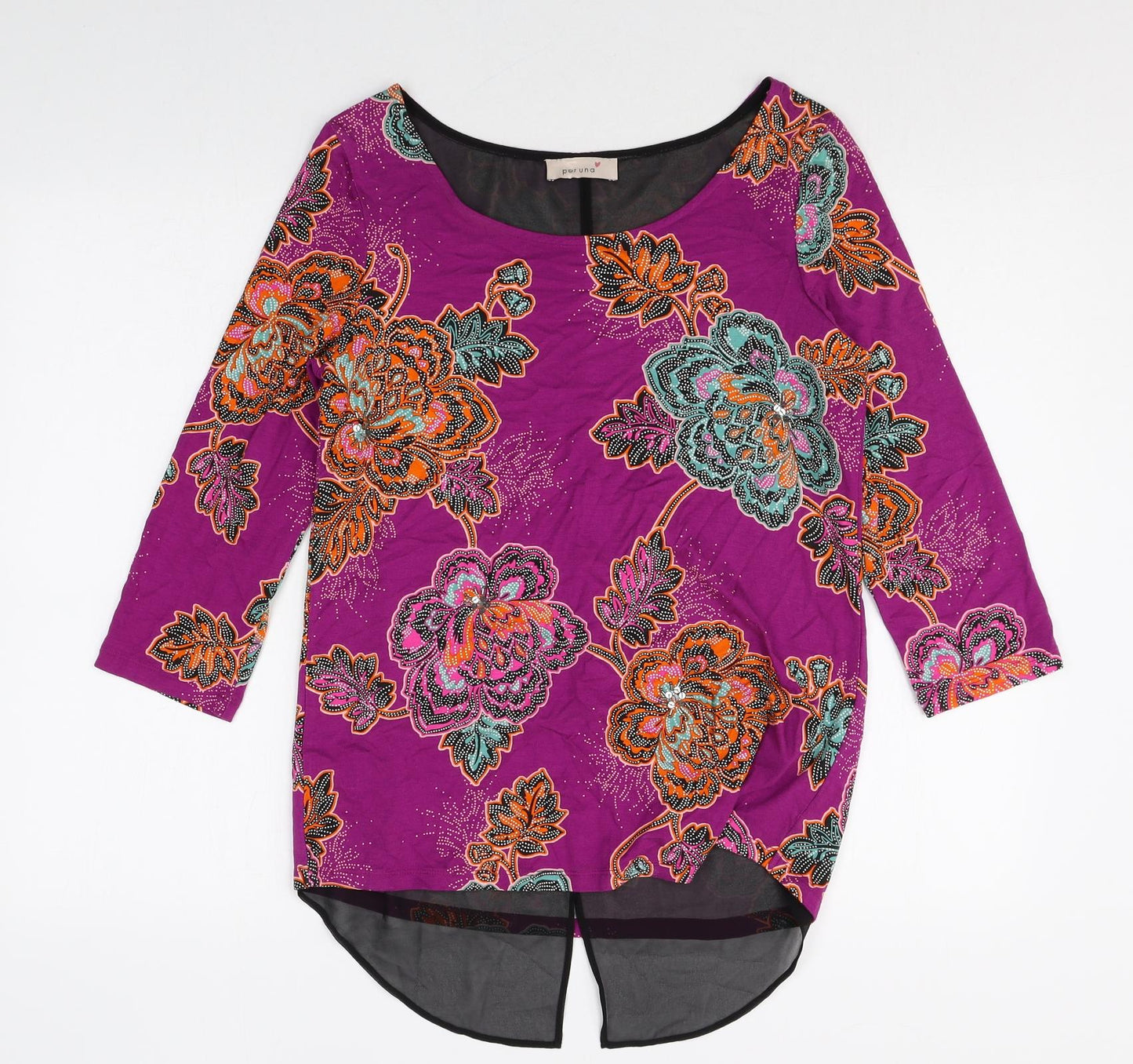 Pre Una Womens Multicoloured Floral Viscose Basic Blouse Size 10 Boat Neck