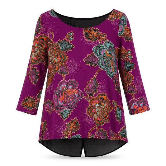 Pre Una Womens Multicoloured Floral Viscose Basic Blouse Size 10 Boat Neck