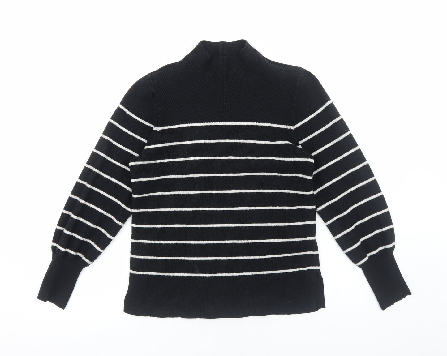 Marks and Spencer Womens Black High Neck Striped Viscose Pullover Jumper Size M Pullover