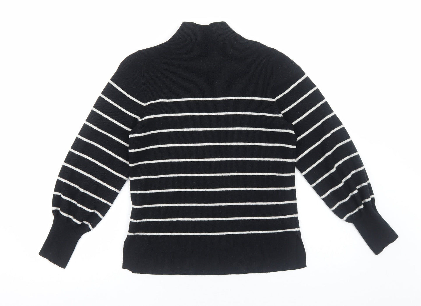 Marks and Spencer Womens Black High Neck Striped Viscose Pullover Jumper Size M Pullover