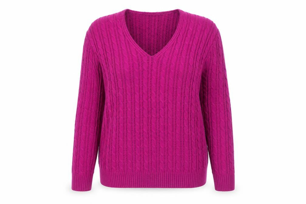 CHIC Womens Pink V-Neck Acrylic Pullover Jumper Size M