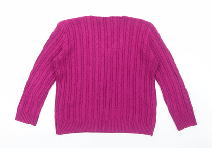 CHIC Womens Pink V-Neck Acrylic Pullover Jumper Size M