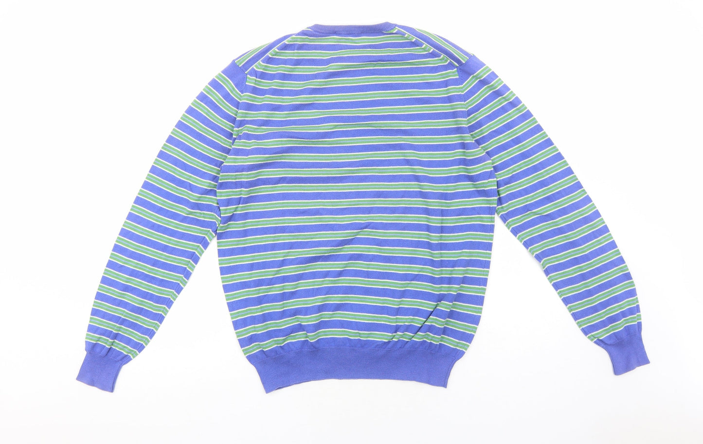 Oxford Company Womens Blue Round Neck Striped Acrylic Pullover Jumper Size L