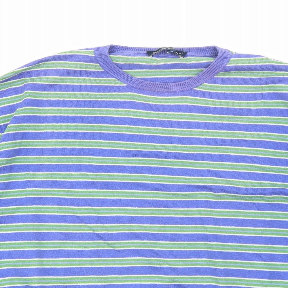 Oxford Company Womens Blue Round Neck Striped Acrylic Pullover Jumper Size L