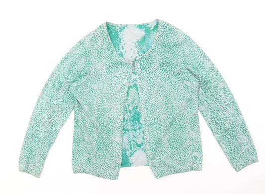 Sandwich Womens Green Round Neck Geometric Cotton Cardigan Jumper Size M