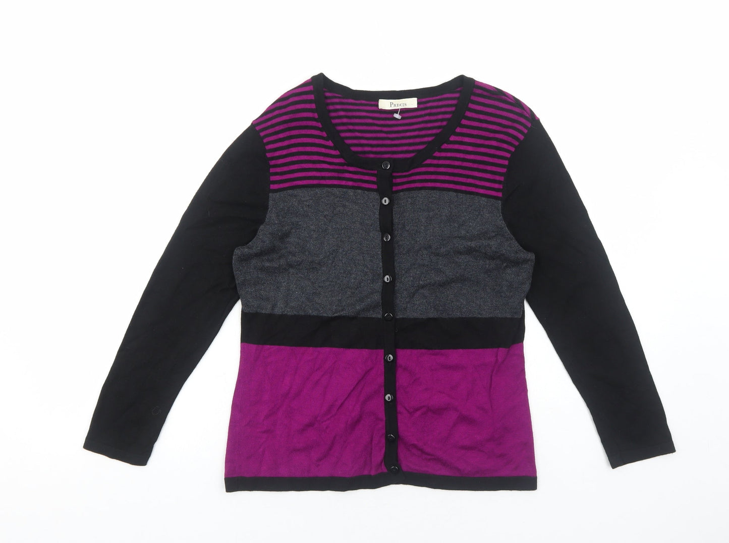 Precis Womens Purple Scoop Neck Striped Viscose Cardigan Jumper Size S - Colourblock