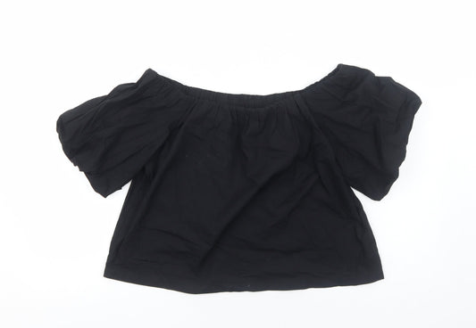 ASOS Womens Black Cotton Cropped Blouse Size 10 Off the Shoulder - Bardot