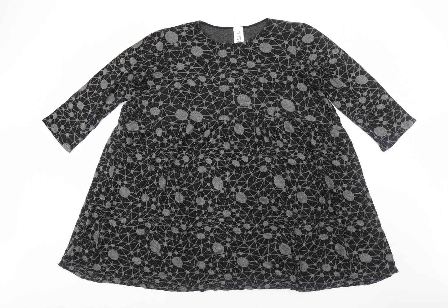 158C Womens Grey Geometric Viscose Shift Size L Round Neck Pullover