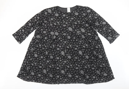 158C Womens Grey Geometric Viscose Shift Size L Round Neck Pullover