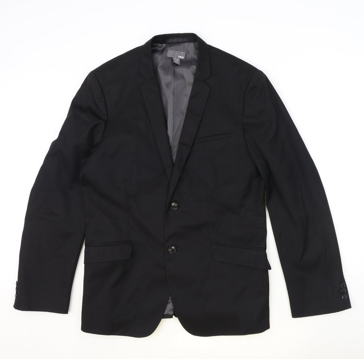 H&M Mens Black Polyester Jacket Suit Jacket Size 42 Regular