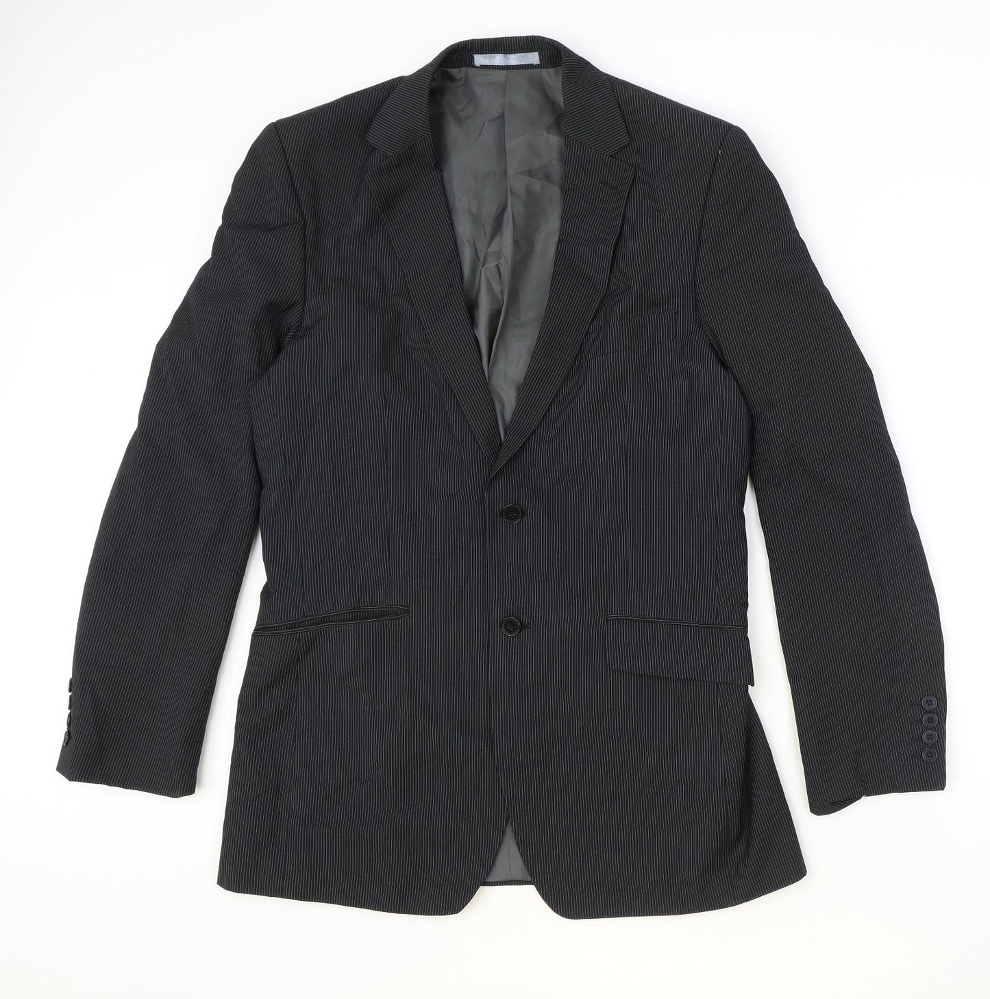 Burton Mens Black Striped Polyester Jacket Suit Jacket Size 40 Regular