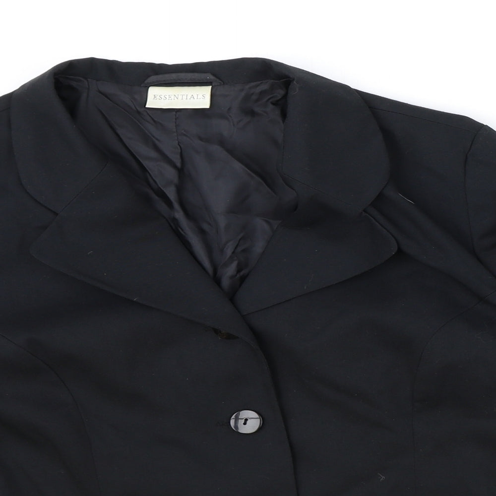 Essentials Womens Black Polyester Jacket Blazer Size 14