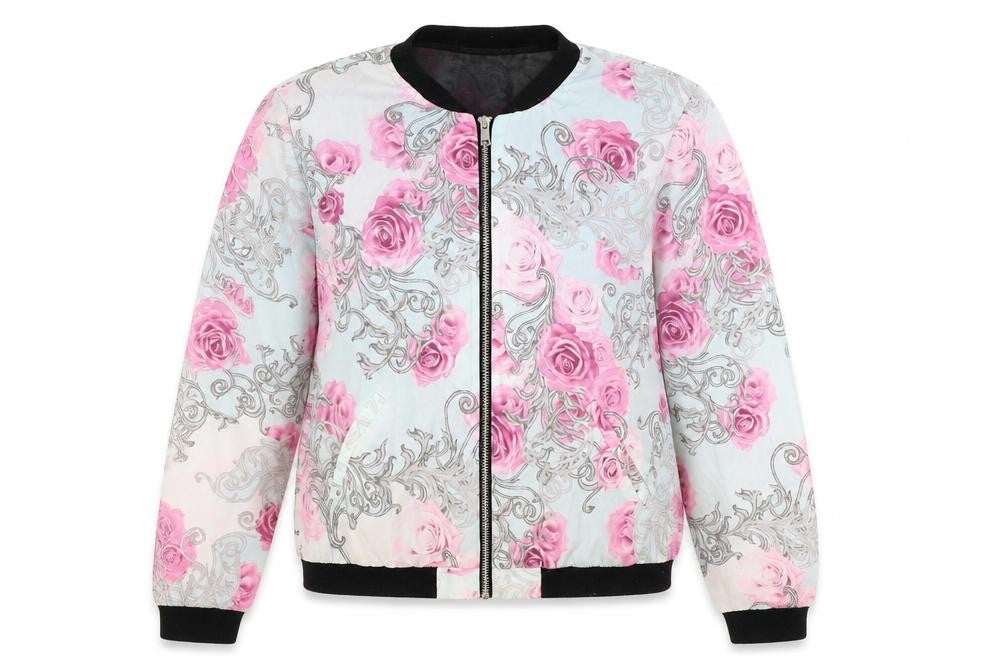 H&M Womens Blue Floral Jacket Size 12 Zip