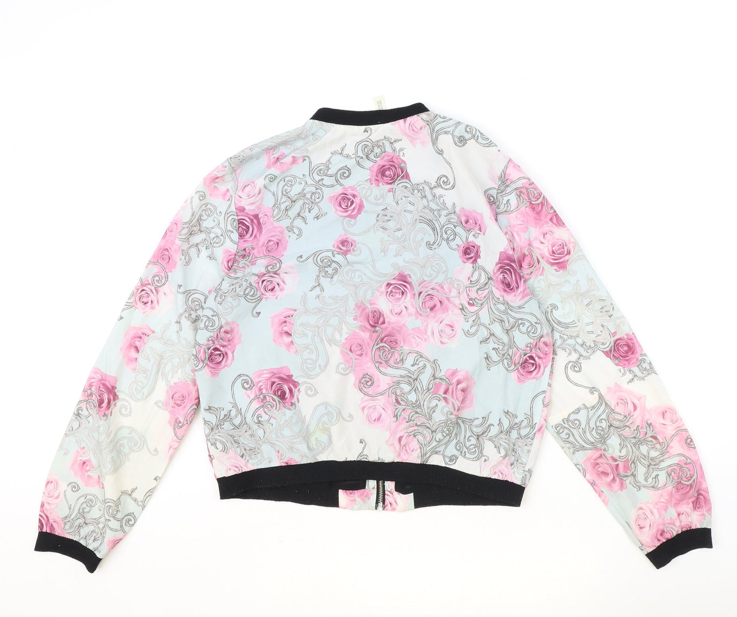 H&M Womens Blue Floral Jacket Size 12 Zip