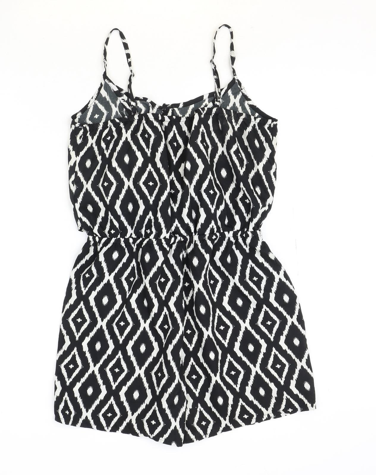 PEP&CO Womens Black Geometric Polyester Playsuit One-Piece Size 8 Button