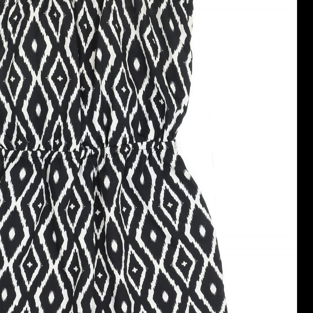 PEP&CO Womens Black Geometric Polyester Playsuit One-Piece Size 8 Button
