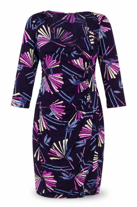 TU Womens Purple Geometric Viscose A-Line Size 12 V-Neck Pullover