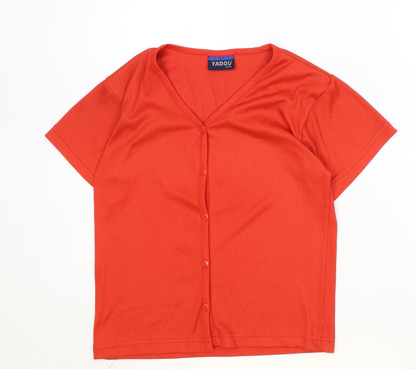 Yadou Womens Orange Polyester Basic Button-Up Size XS V-Neck