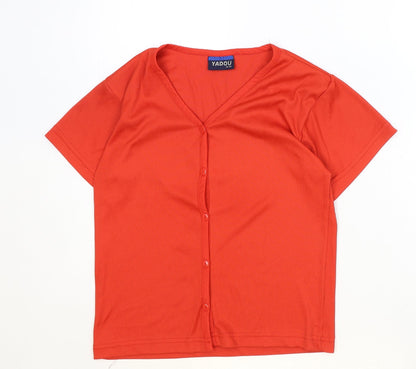 Yadou Womens Orange Polyester Basic Button-Up Size XS V-Neck