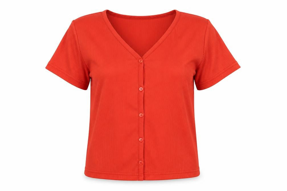 Yadou Womens Orange Polyester Basic Button-Up Size XS V-Neck