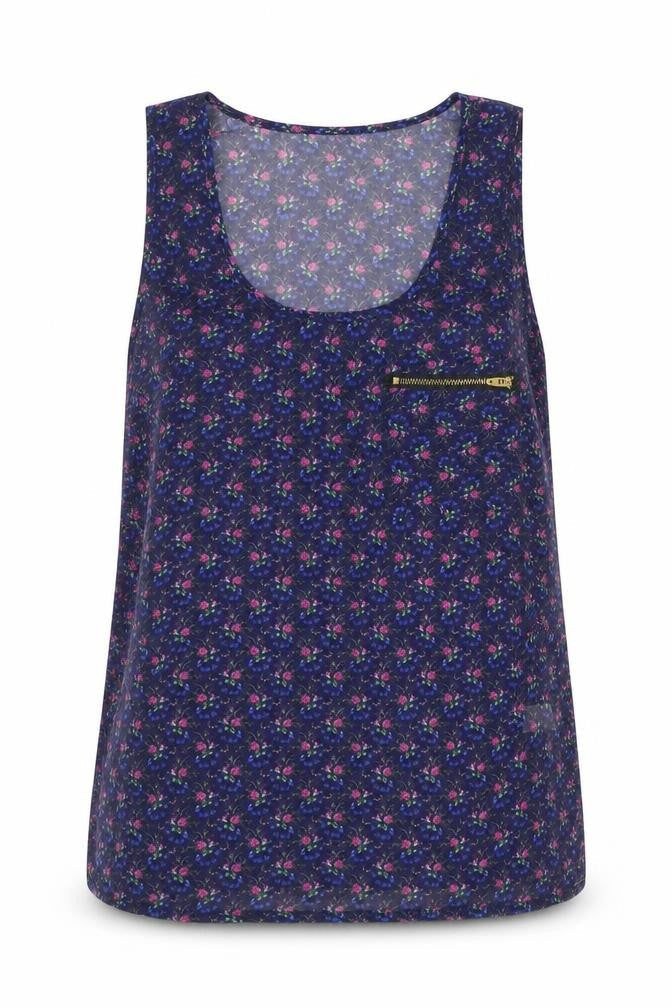 Topshop Womens Blue Geometric Polyester Basic Tank Size 10 Scoop Neck
