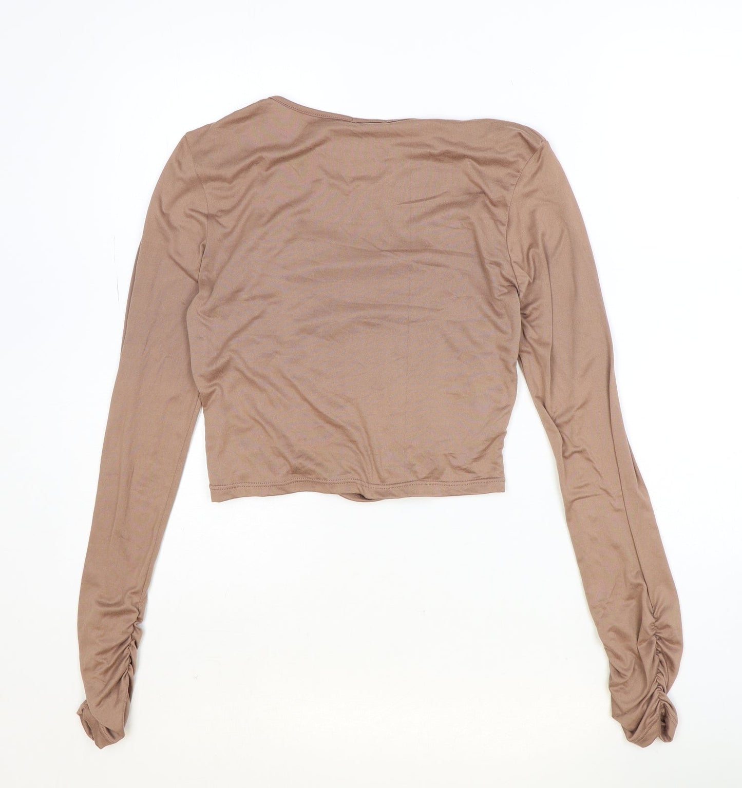 Heart Hips Womens Brown Polyester Basic T-Shirt Size L Round Neck - Ruched