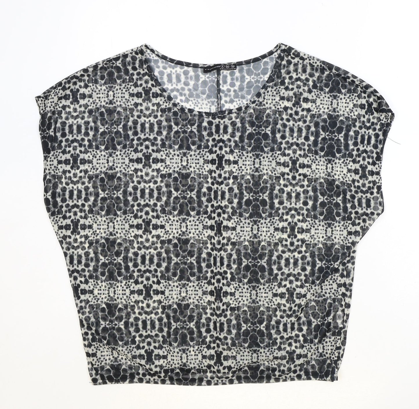 Atmosphere Womens Black Geometric Polyester Basic T-Shirt Size 6 Scoop Neck