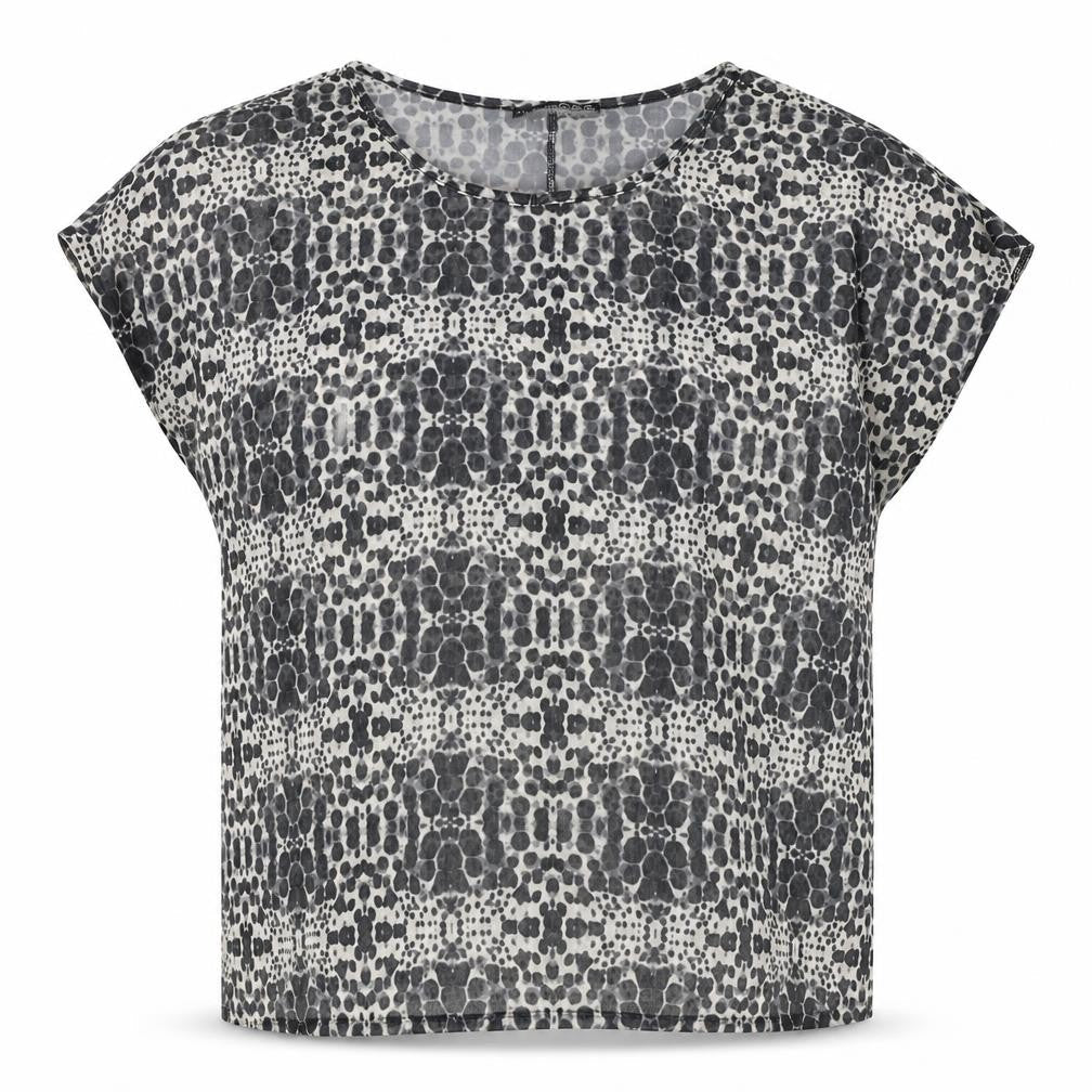 Atmosphere Womens Black Geometric Polyester Basic T-Shirt Size 6 Scoop Neck