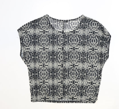 Atmosphere Womens Black Geometric Polyester Basic T-Shirt Size 6 Scoop Neck