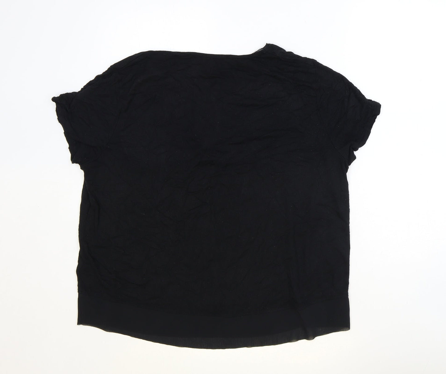 Marks and Spencer Womens Black Viscose Basic Blouse Size 16 V-Neck