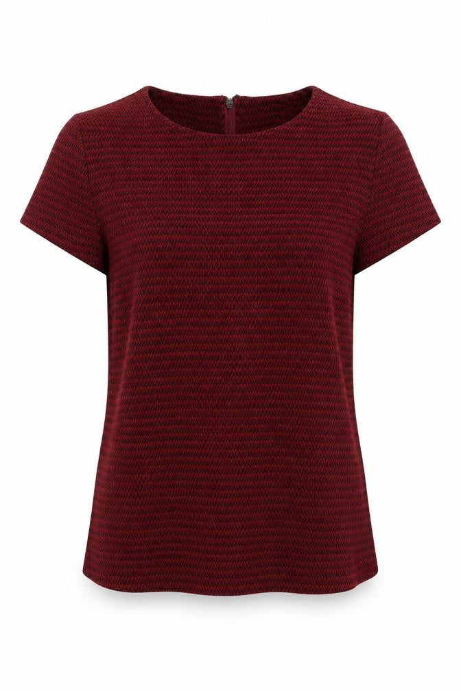 John Lewis Womens Red Geometric Polyester Basic Blouse Size 14 Boat Neck