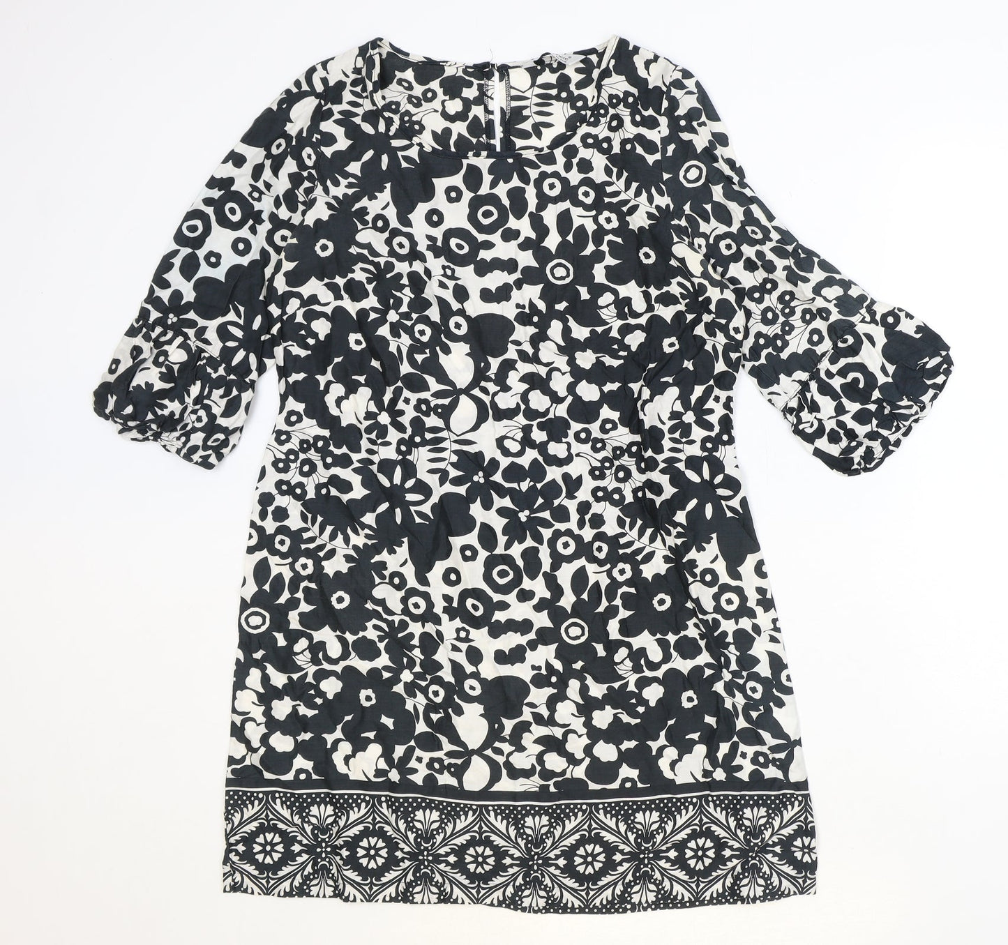 Atmosphere Womens Black Floral 100% Cotton A-Line Size 12 Scoop Neck Button