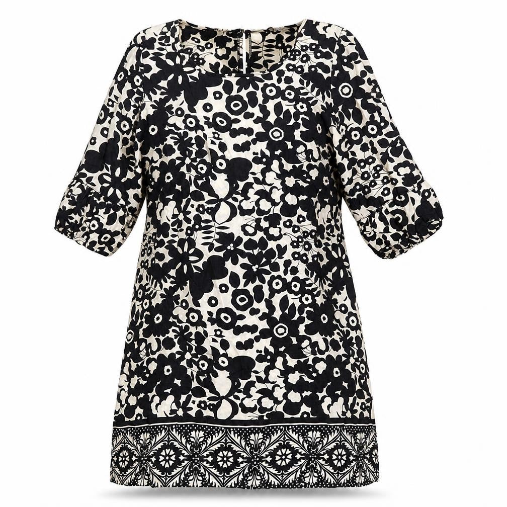 Atmosphere Womens Black Floral 100% Cotton A-Line Size 12 Scoop Neck Button