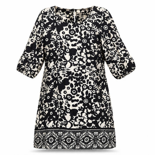 Atmosphere Womens Black Floral 100% Cotton A-Line Size 12 Scoop Neck Button