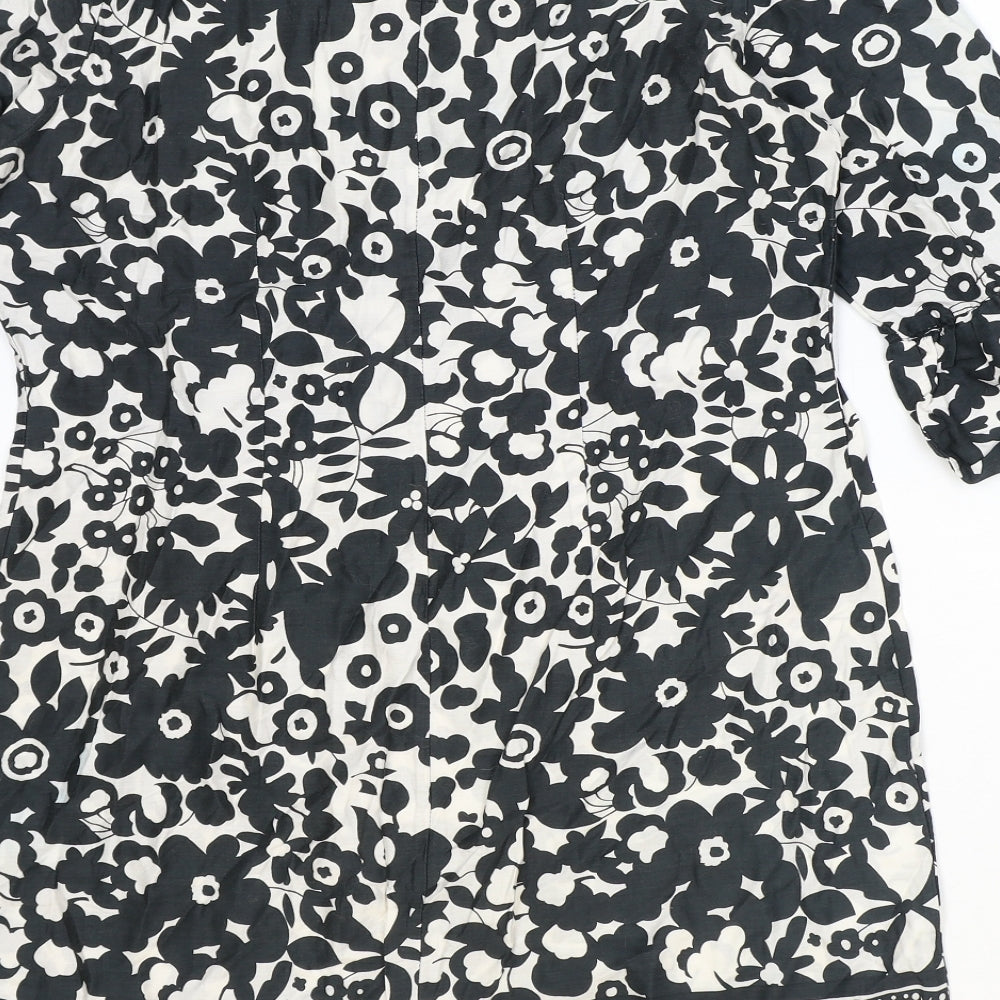 Atmosphere Womens Black Floral 100% Cotton A-Line Size 12 Scoop Neck Button