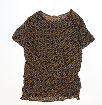 Marks & Spencer Womens Black Geometric Viscose Basic T-Shirt Size 8 Scoop Neck
