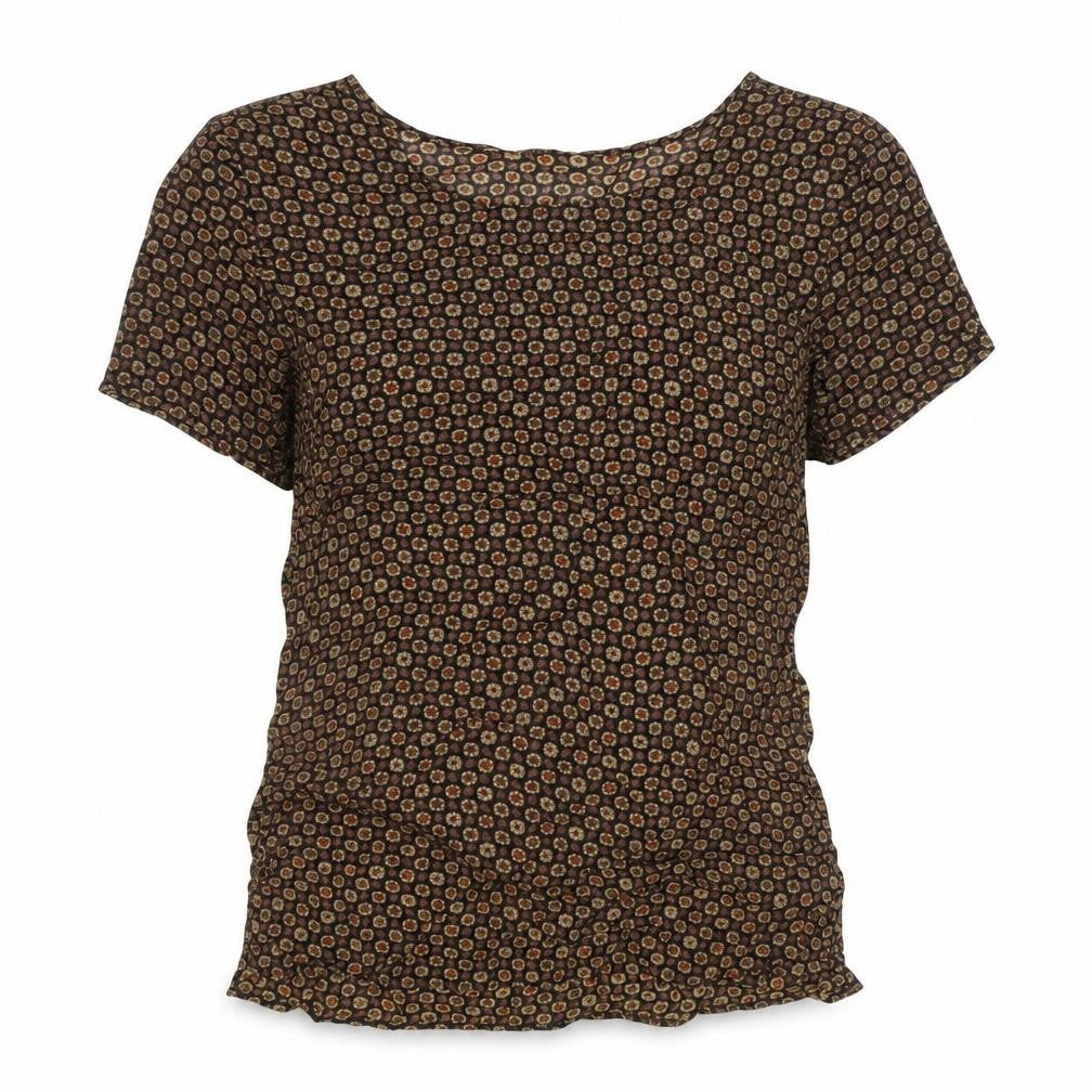 Marks & Spencer Womens Black Geometric Viscose Basic T-Shirt Size 8 Scoop Neck