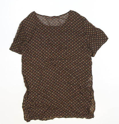 Marks & Spencer Womens Black Geometric Viscose Basic T-Shirt Size 8 Scoop Neck