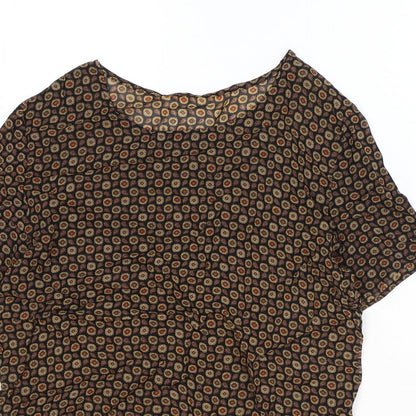 Marks & Spencer Womens Black Geometric Viscose Basic T-Shirt Size 8 Scoop Neck