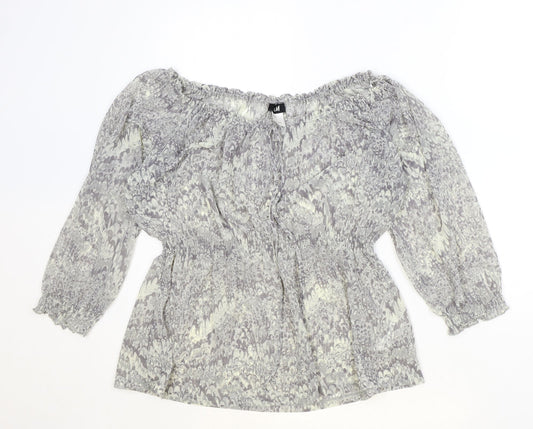 H&M Womens Grey Geometric Polyester Basic Blouse Size S Boat Neck - Peplum