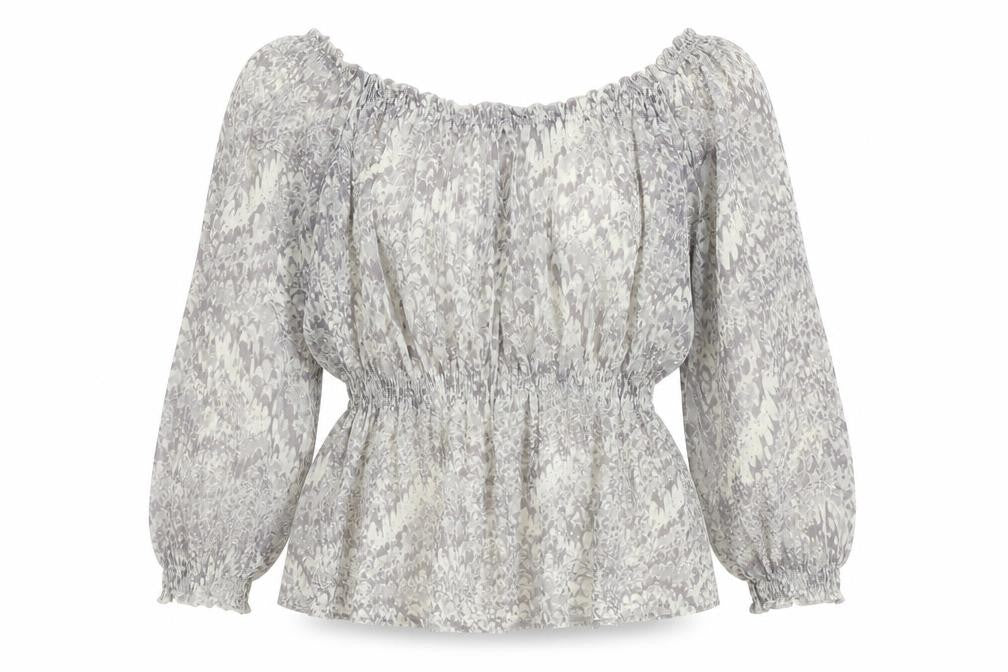 H&M Womens Grey Geometric Polyester Basic Blouse Size S Boat Neck - Peplum