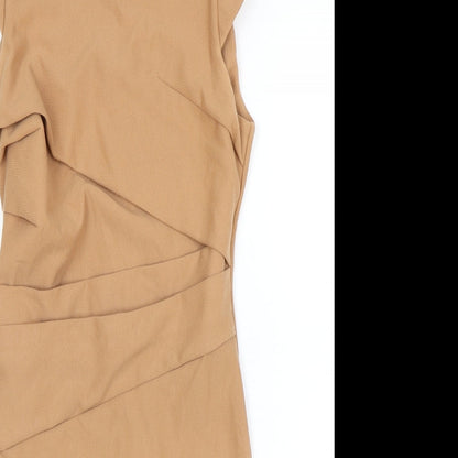 Topshop Womens Brown Polyester A-Line Size 8 Round Neck Zip