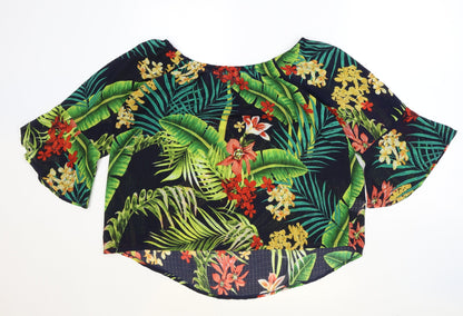 Preworn Womens Multicoloured Geometric Polyester Basic Blouse Size 14 Boat Neck