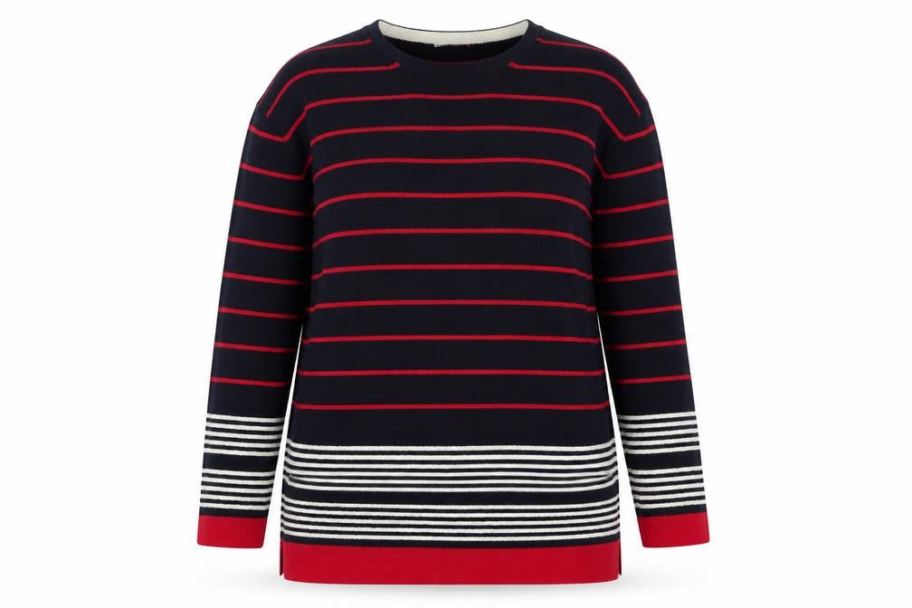 Windsor Womens Blue Round Neck Striped Acrylic Pullover Jumper Size L
