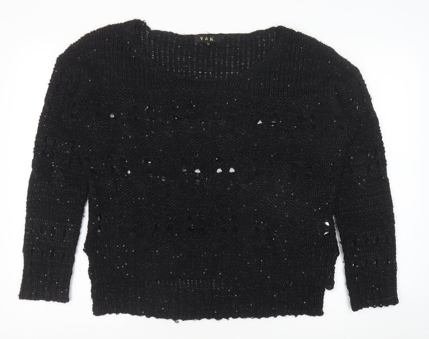 V & K Womens Black Round Neck Polyester Pullover Jumper Size 10