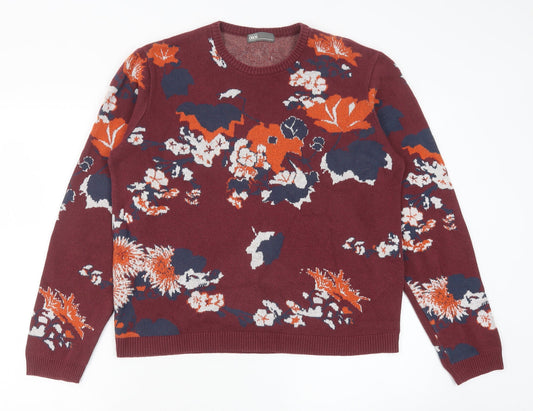 ASOS Womens Red Round Neck Floral Cotton Pullover Jumper Size L