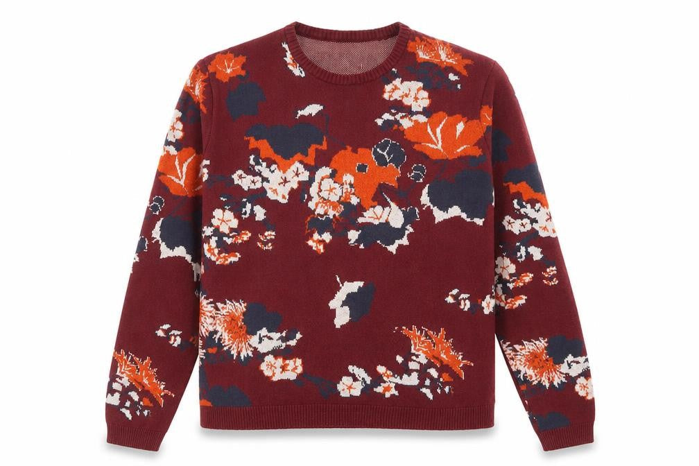 ASOS Womens Red Round Neck Floral Cotton Pullover Jumper Size L