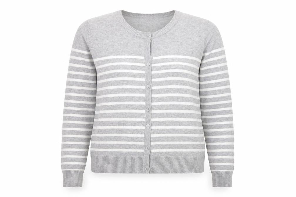 Papaya Womens Grey Round Neck Striped Cotton Cardigan Jumper Size 14